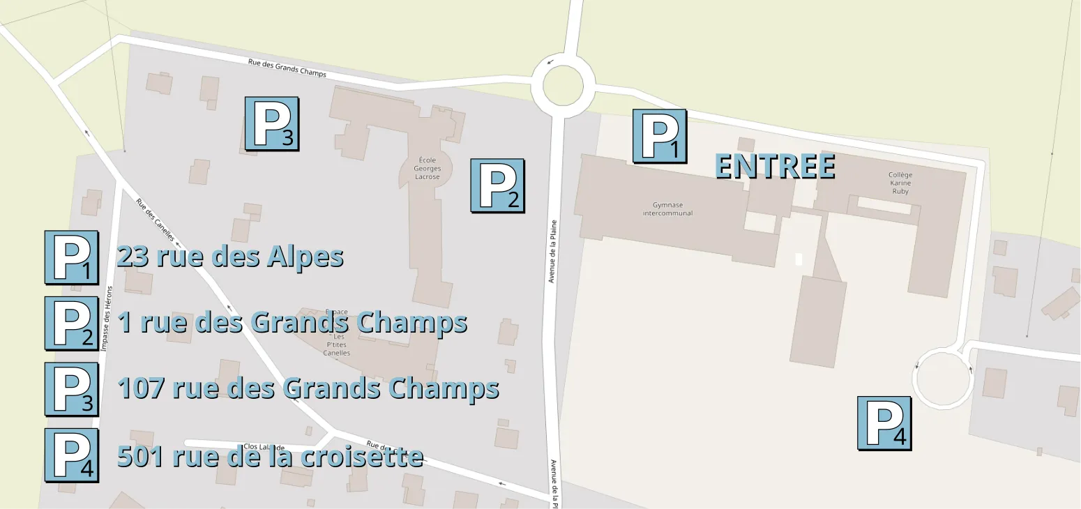 Plan des parkings gratuits autour du complexe sportif