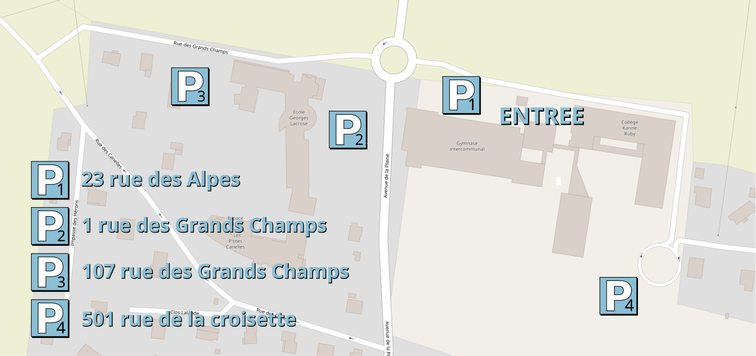 Plan des parkings gratuits autour du complexe sportif